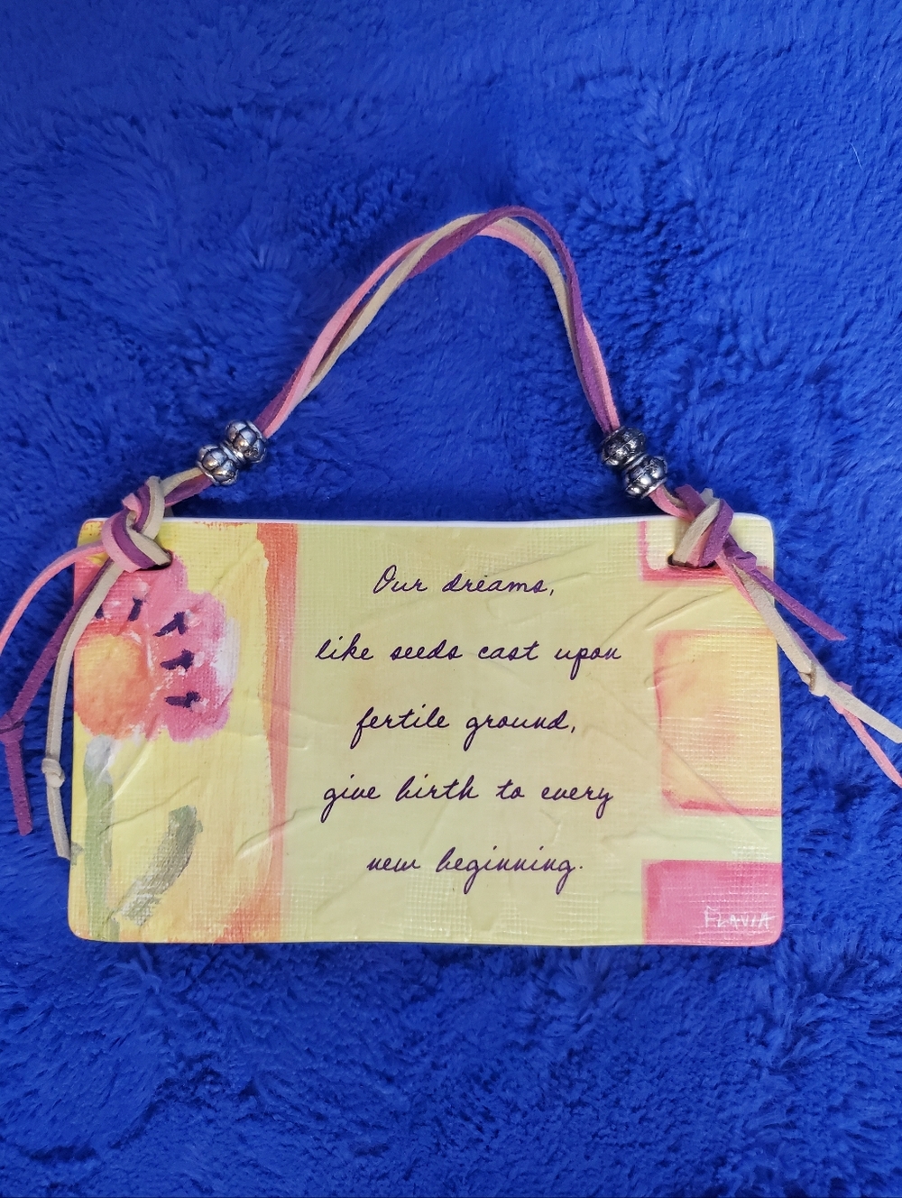 Inspirational Yellow Floral Wall Plaque with Pink Accents